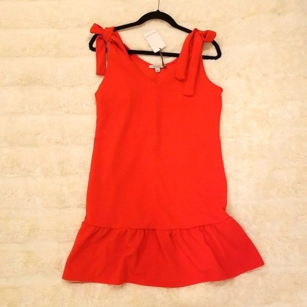 Green Envelope Orange Ruffle Dress with ties at shoulders size M